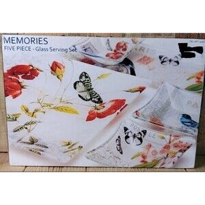 Memories Artisan Glasswork 5 pc. Textured Glass Serving Pieces with Bird/Floral